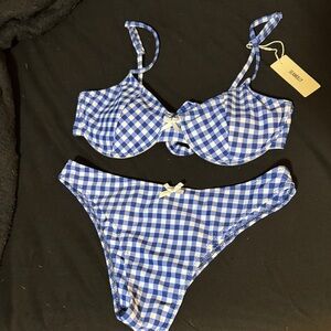 Blue and White Gingham Bikini Set
